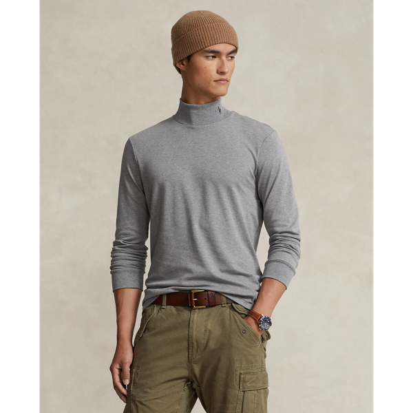 Polo Ralph Lauren Soft Cotton Mockneck Shirt In Steel Heather