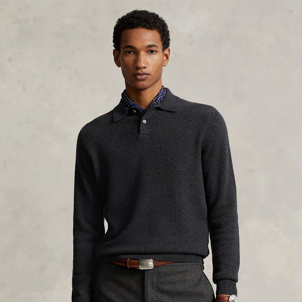 Ralph Lauren Cashmere Polo-collar Sweater In Dark Granite Hthr