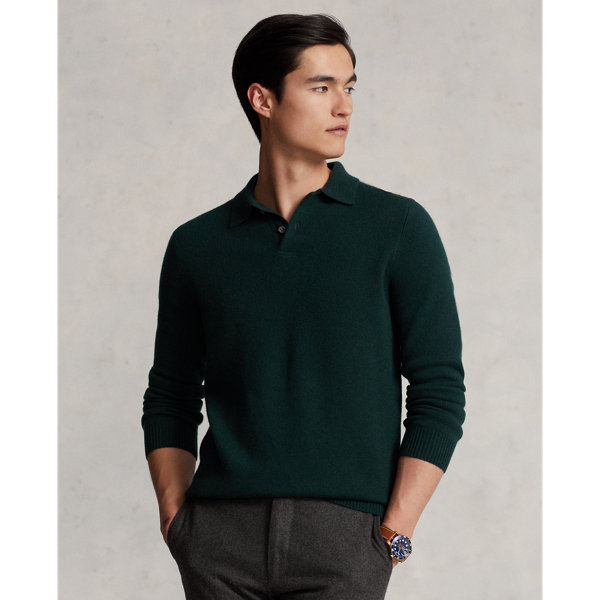 Ralph Lauren Cashmere Polo-collar Sweater In Moss Agate