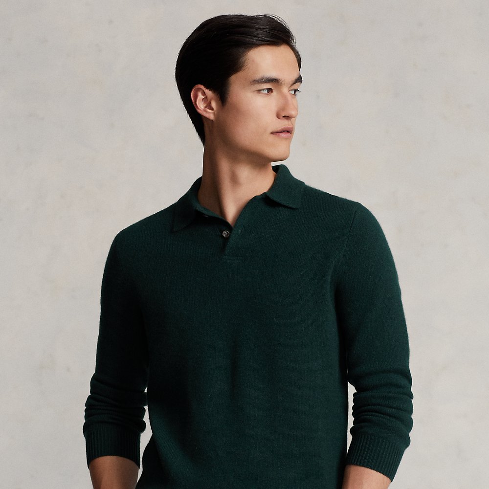 Ralph Lauren Cashmere Polo-collar Sweater In Moss Agate