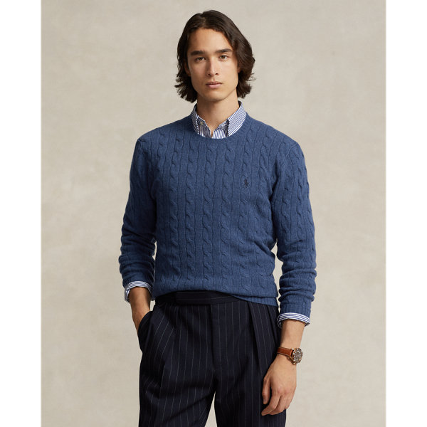 Ralph Lauren Cable-knit Wool-cashmere Sweater In Rustic Navy Heather