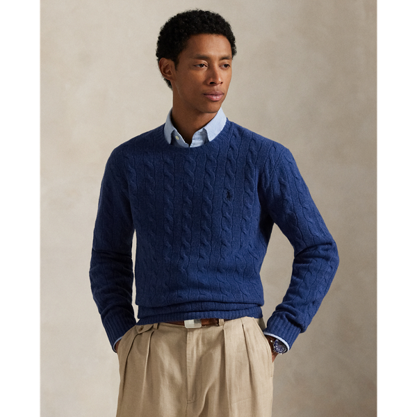 Ralph Lauren Cable-knit Wool-cashmere Sweater In Rustic Navy Heather