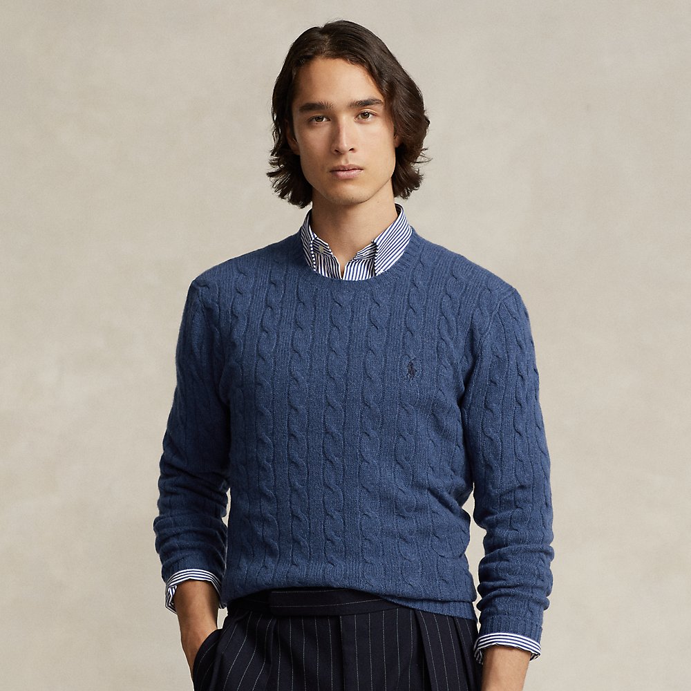 Ralph Lauren Cable-knit Wool-cashmere Sweater In Rustic Navy Heather