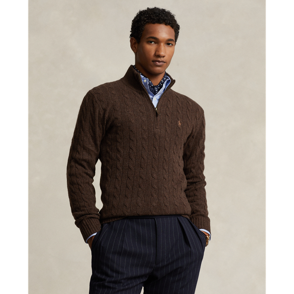 Polo Ralph Lauren Cable-knit Wool-cashmere Sweater In Bear Brown Heather