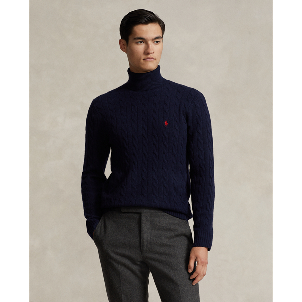 Ralph Lauren Cable Wool-cashmere Turtleneck Sweater In Hunter Navy