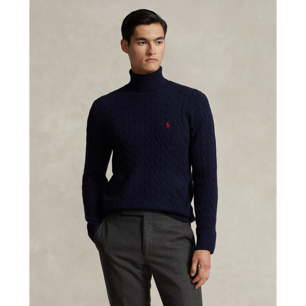 Ralph Lauren Cable Wool-cashmere Turtleneck Jumper In Hunter Navy