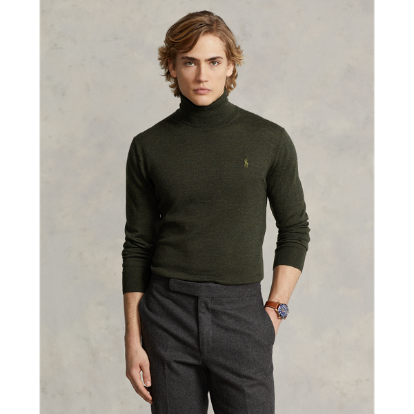 Ralph Lauren Washable Wool Turtleneck Sweater In Olive Heather