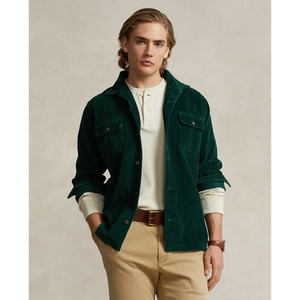 Ralph Lauren Classic Fit Corduroy Camp Shirt In Moss Agate