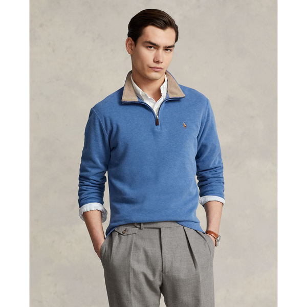 Ralph Lauren Estate-rib Quarter-zip Pullover In Blue/heather