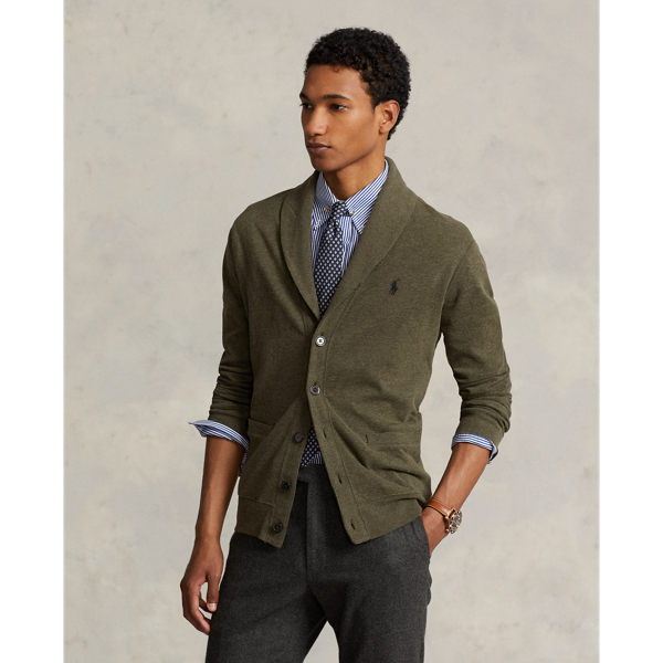 Polo Ralph Lauren Luxury Jersey Cardigan In Wilson Olive Heather
