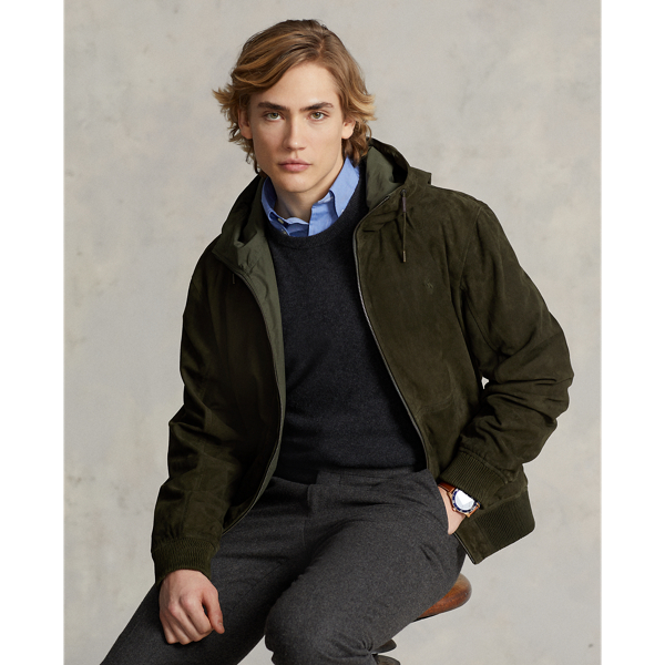Polo Ralph Lauren Reversible Suede-taffeta Hooded Jacket In Squadron Green/turf Olive