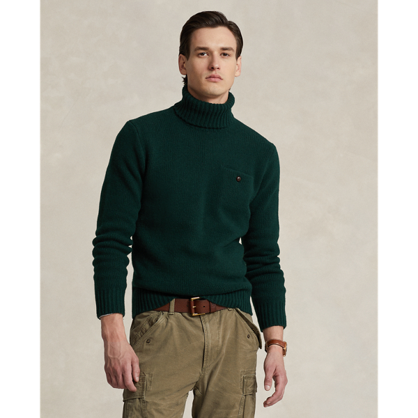Ralph Lauren Wool-cashmere Turtleneck Sweater In Moss Agate