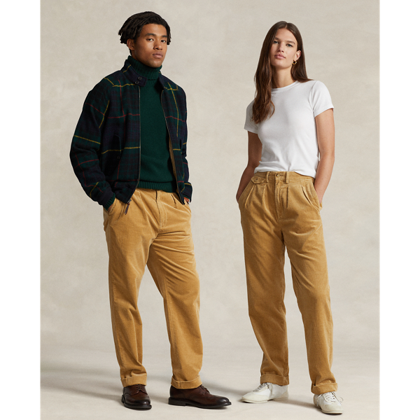 Ralph Lauren Pintucked Corduroy Flare Pant In Tweed Brown