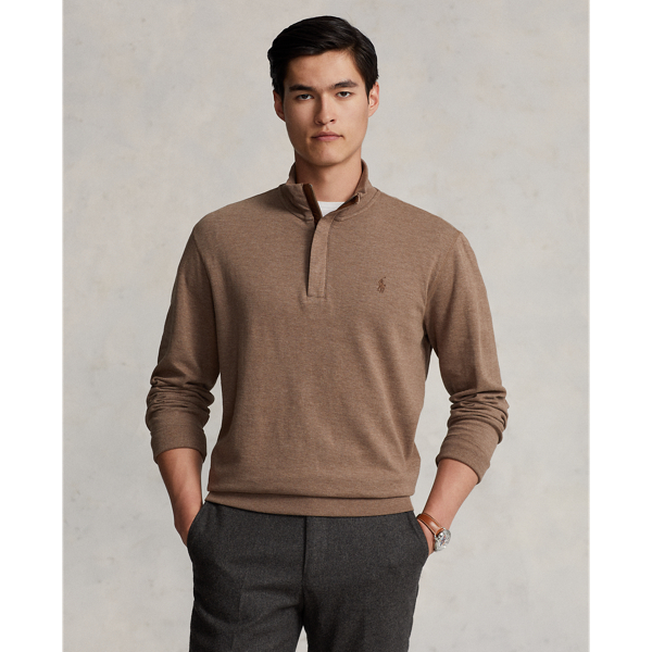 Polo Ralph Lauren Luxury Jersey Quarter-zip Pullover In Brown Heather
