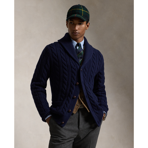 Ralph Lauren Cable Knit Wool Cashmere Cardigan In Hunter Navy Modesens