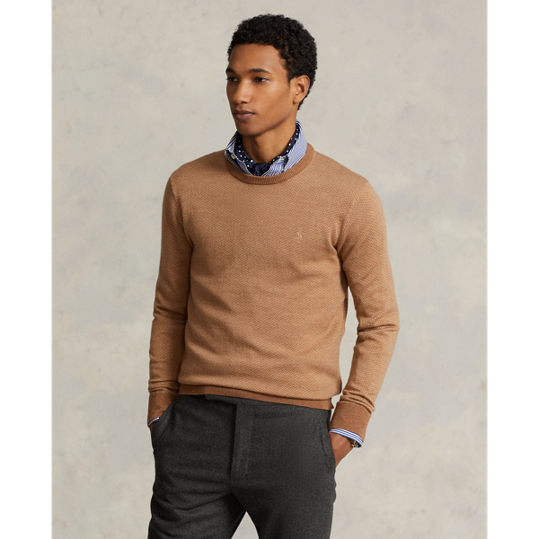 Ralph Lauren Herringbone-knit Washable Wool Sweater In Light Camel