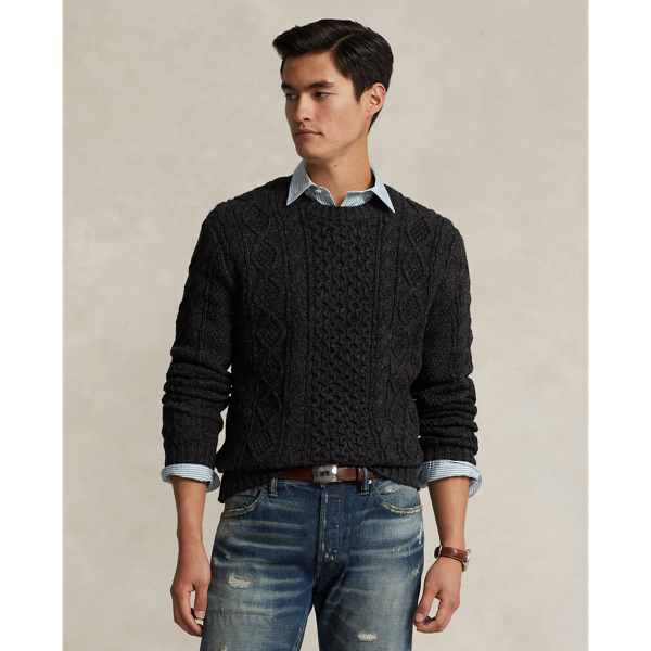 Ralph Lauren The Iconic Fisherman's Sweater In Charcoal Marl