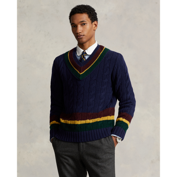 Ralph Lauren Cable-knit Wool-cashmere Cricket Sweater In Navy Combo |  ModeSens