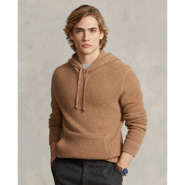 Ralph Lauren Washable Cashmere Hooded Sweater In Latte Brown Heather