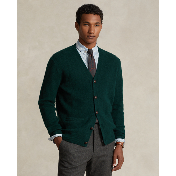 Ralph Lauren Suede-patch Wool-cashmere Cardigan In Hunt Club Green