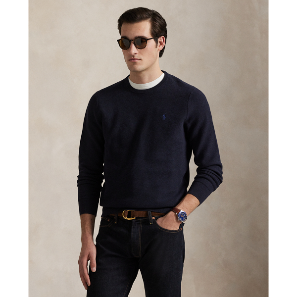 Ralph Lauren Textured Cotton Crewneck Sweater In Navy Htr