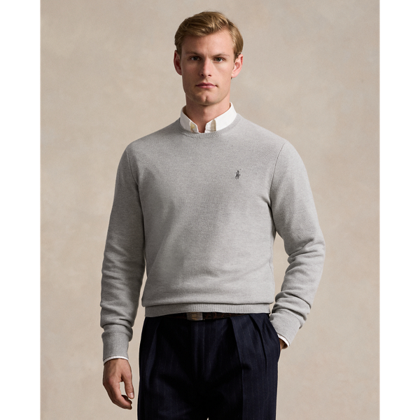 Ralph Lauren Textured Cotton Crewneck Sweater In Andover  Heather
