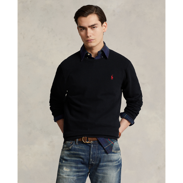 Ralph Lauren Textured Cotton Crewneck Sweater In Polo Black