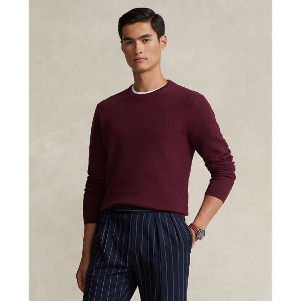 Ralph Lauren Textured Cotton Crewneck Sweater In Rich Ruby