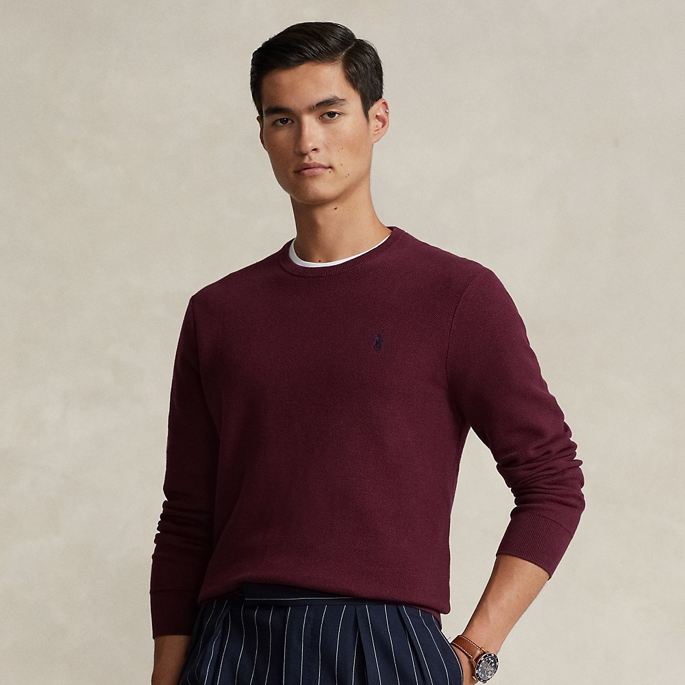 Ralph Lauren Textured Cotton Crewneck Sweater In Rich Ruby