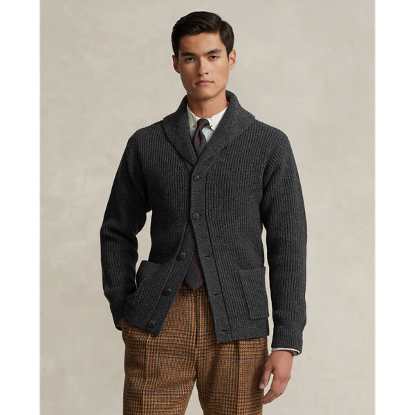 Ralph Lauren Wool-blend Shawl-collar Cardigan In Dark Charcoal