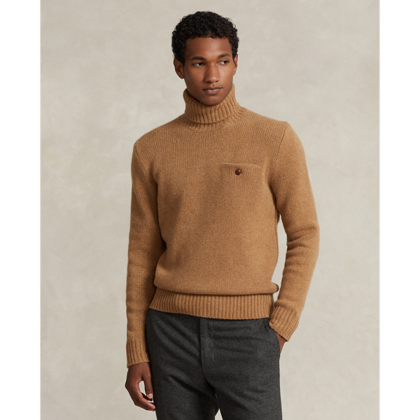 Ralph Lauren Wool-cashmere Turtleneck Sweater In Latte Brown Heather