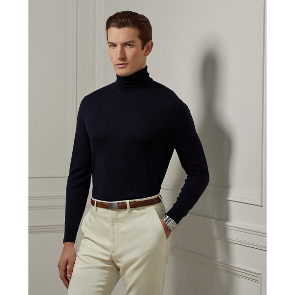 Shop Ralph Lauren Purple Label Cashmere Roll Neck Jumper In Blue