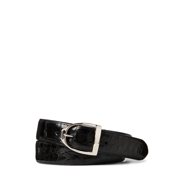 Ralph Lauren Stirrup-buckle Caiman Belt In Black