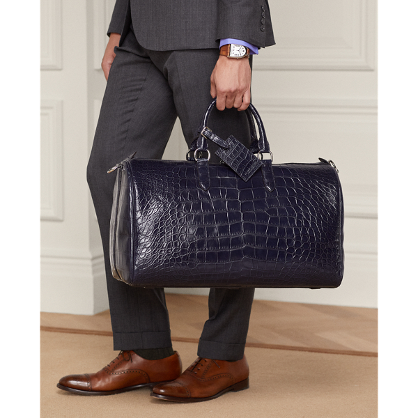 Ralph Lauren Purple Label Alligator Boston Bag In Marine Navy