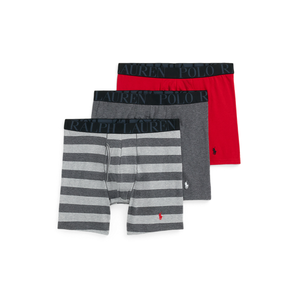 Polo Ralph Lauren Stretch Cotton Boxer Brief 3-pack In Red/grey Stripe