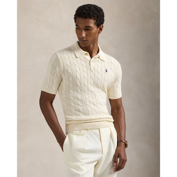 Polo Ralph Lauren Cable-knit Cotton Polo-collar Sweater In Andover Cream