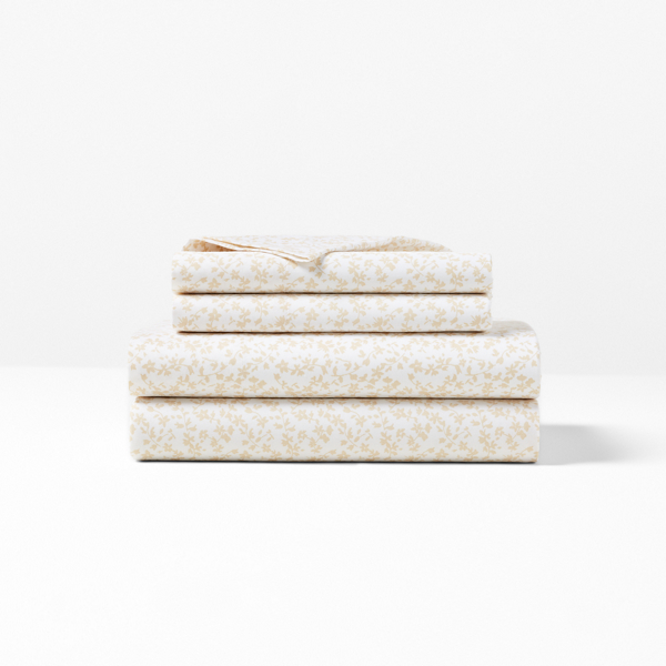 Polo Ralph Lauren Spencer Sateen Floral Sheet Set In Solid Flax