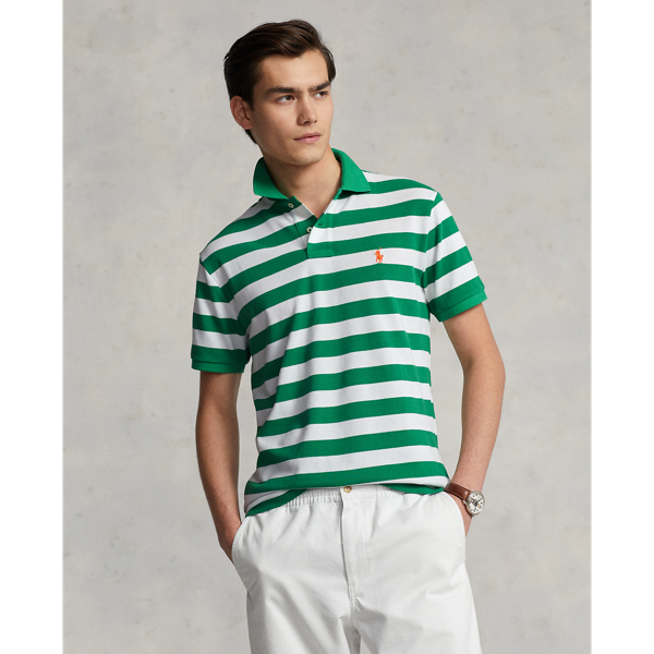 Polo Ralph Lauren Classic Fit Striped Mesh Polo Shirt In Optic Green/white