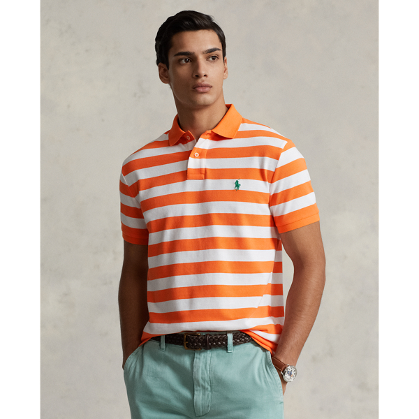 Polo Ralph Lauren Classic Fit Striped Mesh Polo Shirt In Optic Orange/white