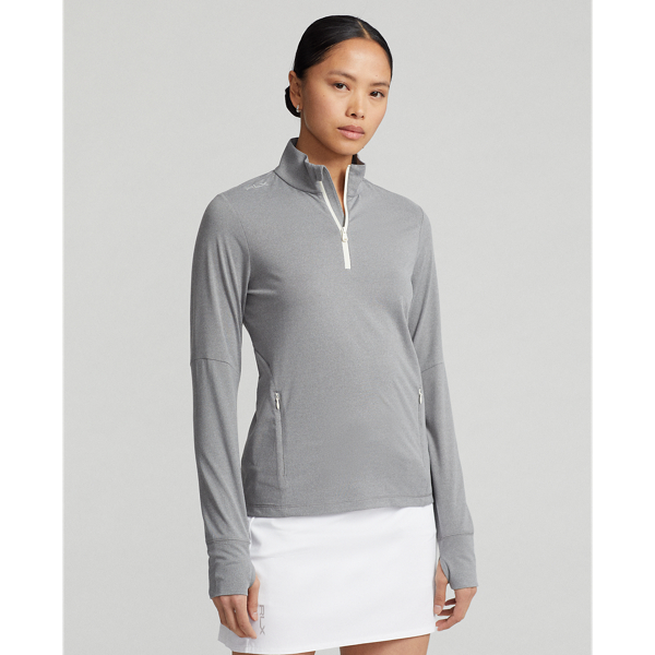 Rlx Golf Stretch Jersey Quarter-zip Pullover In Steel Heather/chic Cream