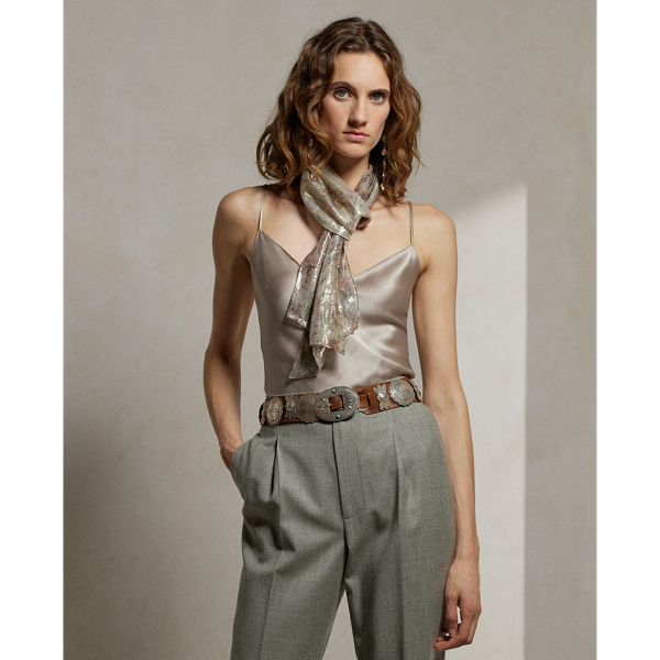 Polo Ralph Lauren Annelia Washed Silk Charmeuse Camisole In Taupe Grey