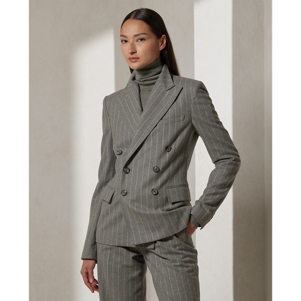 Shop Polo Ralph Lauren Safford Chalk-stripe Flannel Jacket In Classic Light Grey/cream