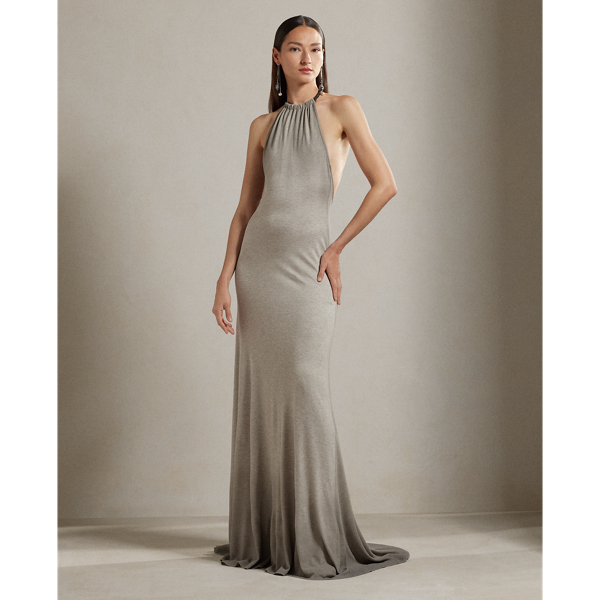 Polo Ralph Lauren Mlange Interlock Halter Evening Dress In Pale Grey  Melange | ModeSens