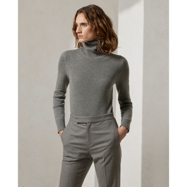 Ralph Lauren Cashmere Turtleneck Sweater In Light Grey Heather