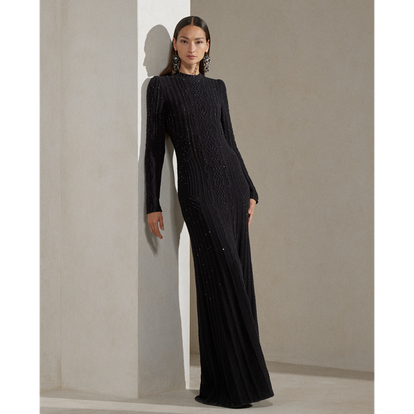 RALPH LAUREN EMBELLISHED CABLE SWEATER EVENING DRESS