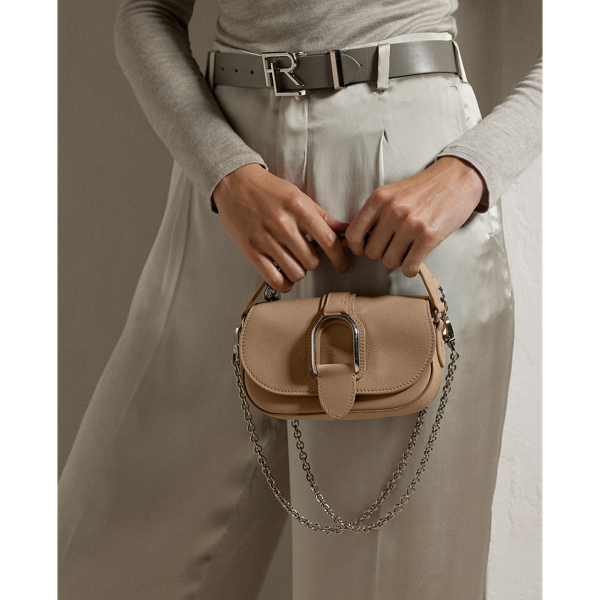 Ralph Lauren Welington Calfskin Mini Crossbody Chain In Taupe