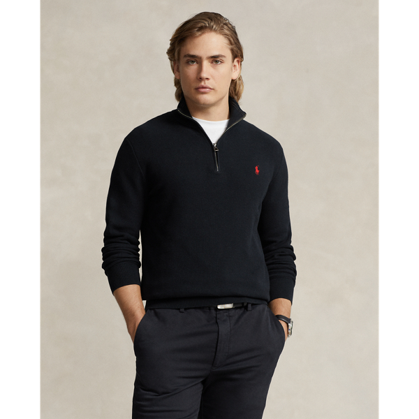 Ralph Lauren Mesh-knit Cotton Quarter-zip Sweater In Navy