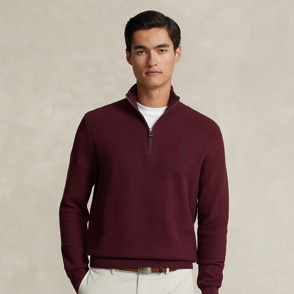 Ralph Lauren Mesh-knit Cotton Quarter-zip Sweater In Red