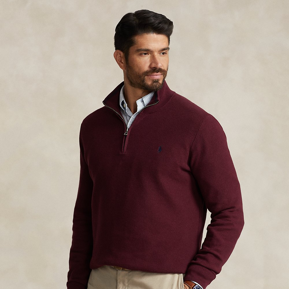 Polo Ralph Lauren Mesh-knit Cotton Quarter-zip Sweater In Rich Ruby
