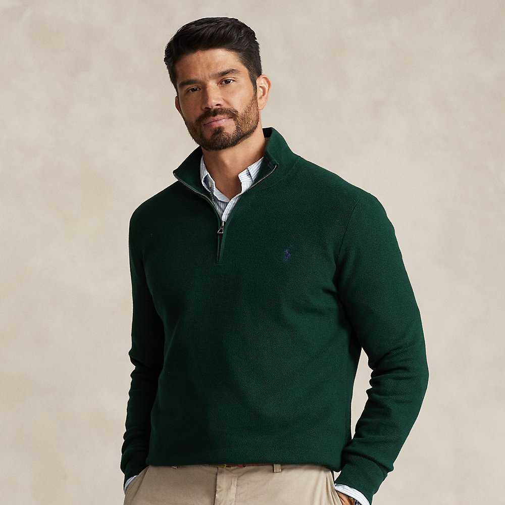 Polo Ralph Lauren Mesh-knit Cotton Quarter-zip Sweater In Hunt Club Green